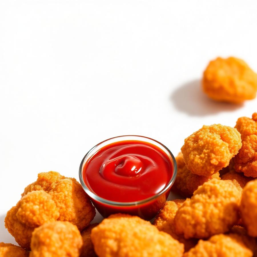 Crispy chicken nuggets with ketchup